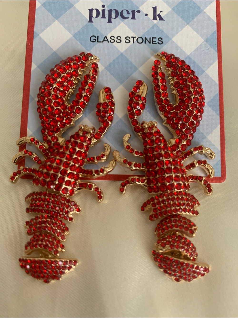 Red Crystal Lobster Statement Earrings - Picture 5 of 5